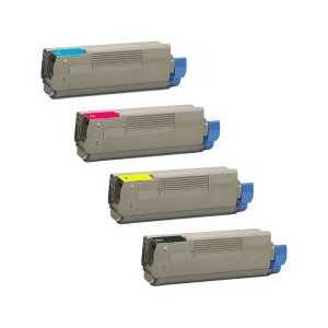 Compatible OKI 43487736, 43487735, 43487734, 43487733 toner cartridges, 4 pack