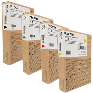 Original Ricoh Type 1 Garment ink cartridges for Ri 100 DTG Printer - 4 pack - 1L pretreatment